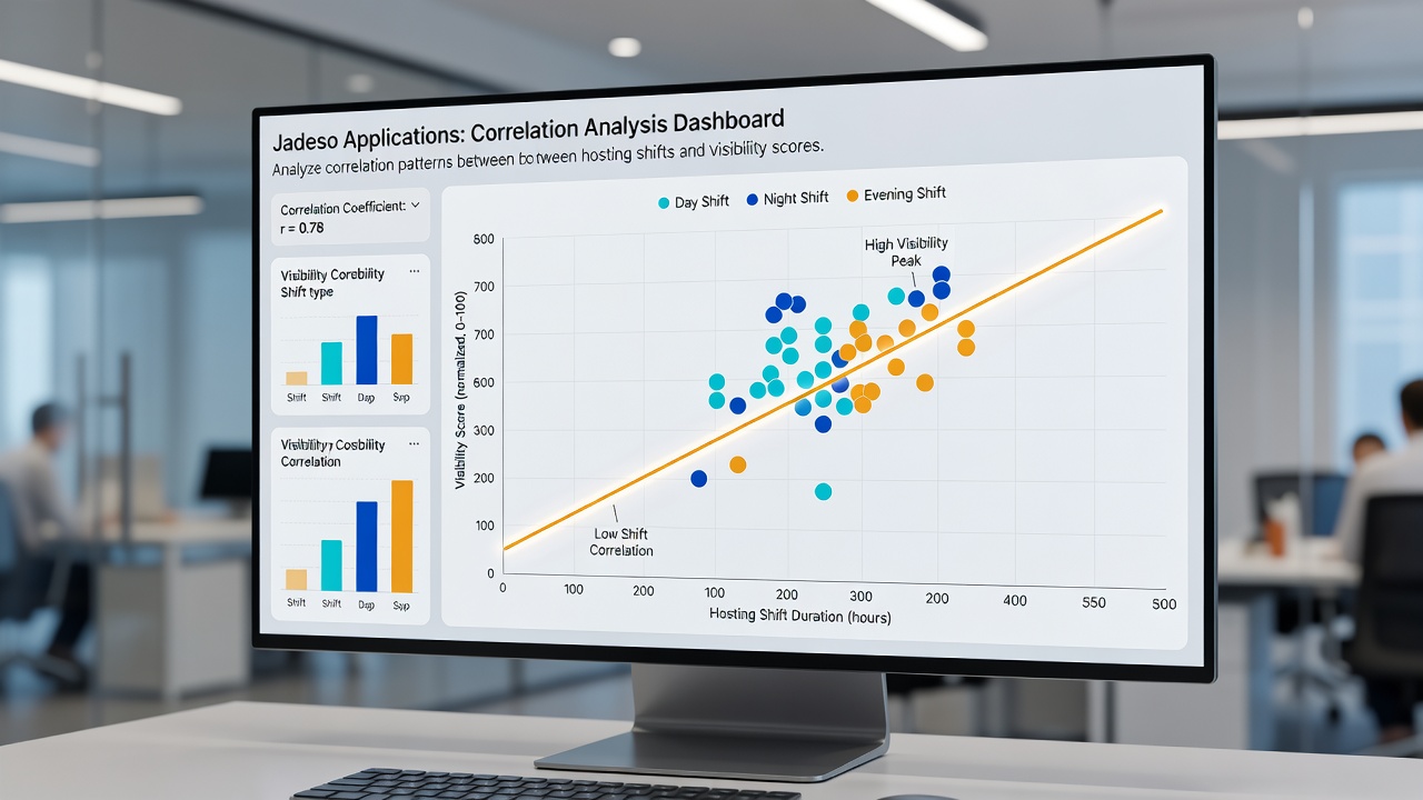 Graph illustrating visibility score trends before and after documented hosting changes in Jadeso application deployments